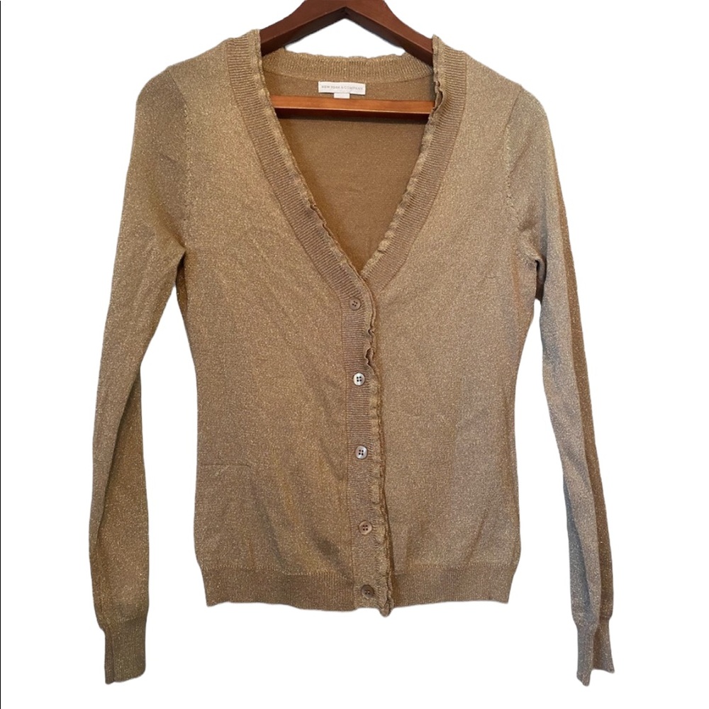 New York and Company Gold Long Sleeved Ruffled Sweater
